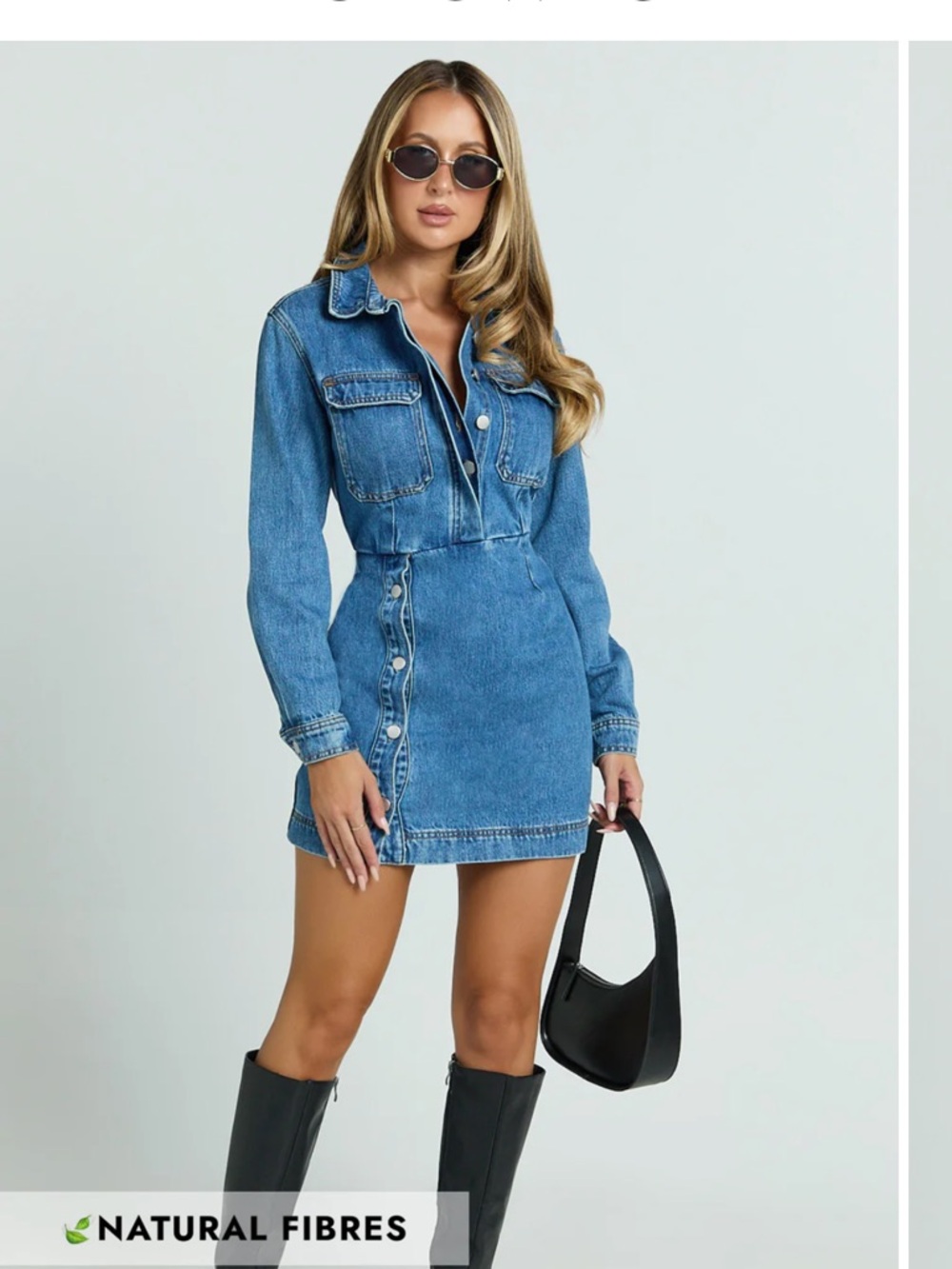 Showpo. Washed Blue Denim Mini Shirt Dress - Picture 3 of 4